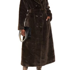 Stand Studio Faux Fur Dark Brown Coat size 36